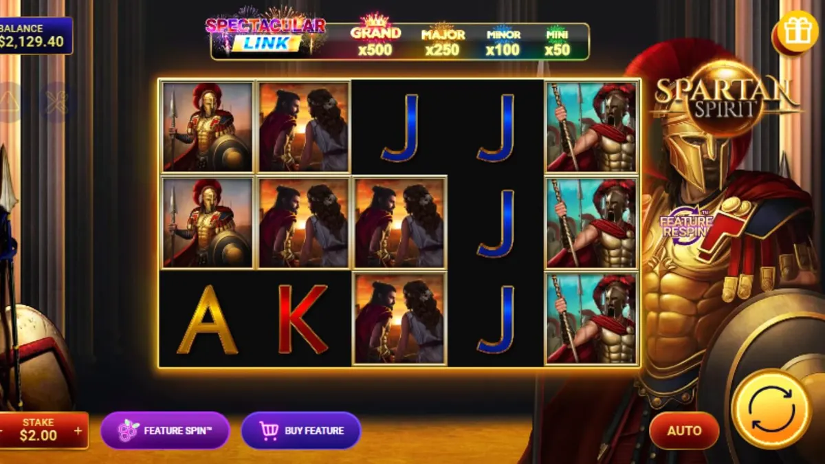 Guerreiro espartano em frente a um templo antigo no slot Spartan Spirit